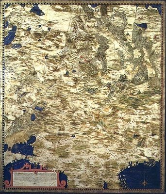 十六世纪俄罗斯地图，来自 "Sala delle Carte Geografiche"（地理地图厅）1575年（油画）。 作者 斯特凡诺（Stefano）和丹蒂（Danti Egnazio Bonsignori）