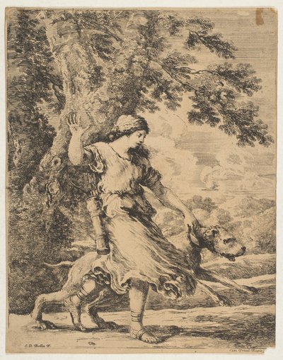牵着大狗衣领的仙女，约1654年。 作者 斯蒂法诺·德拉·贝拉