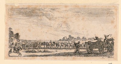 战斗场景，选自 "Desseins de Queleques Conduites de Troupes, Canons, et Ataques de Villes"（一些部队驱动、大炮和城市攻击的设计）。 作者 斯蒂法诺·德拉·贝拉