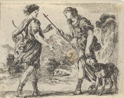 Cephalus和Procris，来自《神话游戏》Jeu de la Mythologie，1644年。 作者 斯蒂法诺·德拉·贝拉