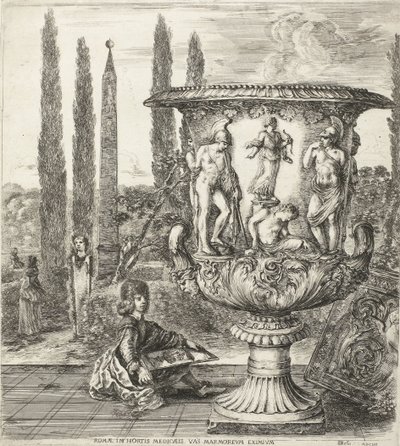 年轻的科西莫三世-美第奇在美第奇花瓶上签名
Romae, in hortis Medicaeis marmoreum eximium（物体上的标题）
罗马及周边景观（系列标题）
六大景观，其中四幅是罗马，两幅是罗马坎帕涅（系列标题） 作者 斯蒂法诺·德拉·贝拉