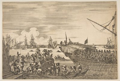 1654-55年，从里窝那港口的风景中离开里窝那港口的一个厨房。 作者 斯蒂法诺·德拉·贝拉