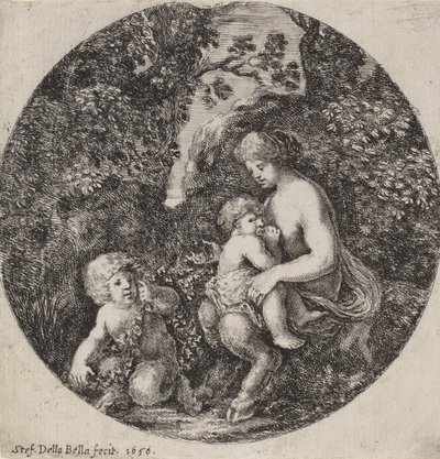 女萨提尔在树林中护理一个孩子，1656年。 作者 斯蒂法诺·德拉·贝拉