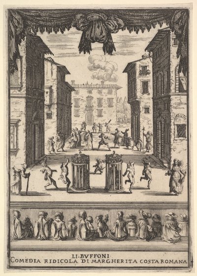 喜剧的前作The Buffoons Li Buffoni，布景在舞台上，类似普...（1639-41）。 作者 斯蒂法诺·德拉·贝拉