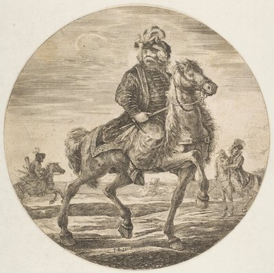 匈牙利骑兵向右骑，其他骑兵在后台，马戏团，大约。 1651。 作者 斯蒂法诺·德拉·贝拉