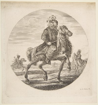 匈牙利骑兵向右骑，其他骑兵在后台，马戏团，大约。 1651。 作者 斯蒂法诺·德拉·贝拉