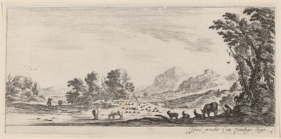 牧羊人看守羊群的风景，在1647年或之前。 作者 斯蒂法诺·德拉·贝拉
