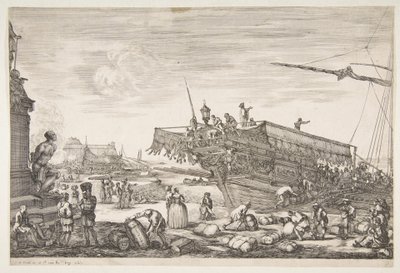 1654-55年，从里窝那（Livorno Vues du Livourne）港口的景色装载厨房。 作者 斯蒂法诺·德拉·贝拉
