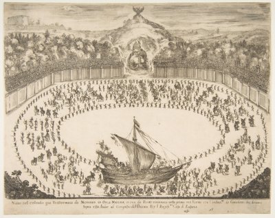 游行队伍以一艘船的形式漂浮，顶部是摩德纳大公的徽章，1652年。 作者 斯蒂法诺·德拉·贝拉