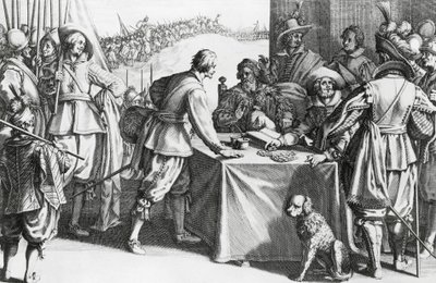 Paying mercenaries, engraving by Stefano della Bella (1610-1664) 作者 斯蒂法诺·德拉·贝拉