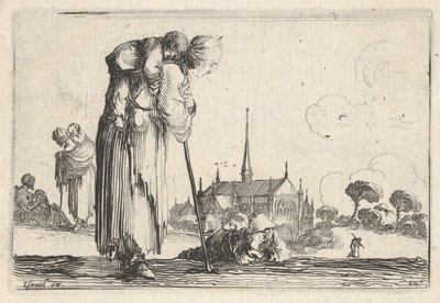 图10：一个农民妇女向右转，背着一个孩子，一个男孩lyi ...，ca。 1642年。 作者 斯蒂法诺·德拉·贝拉