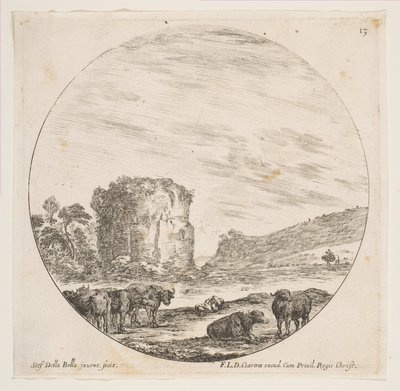 图13：罗马风景中的一座寺庙的遗迹，来自罗马风景，遗址P ...，ca。 1646。 作者 斯蒂法诺·德拉·贝拉