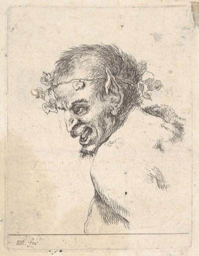 图版29：一个大笑的萨提尔的半身像，正面朝左，出自《各种肖像画》......，约1647年。 作者 斯蒂法诺·德拉·贝拉