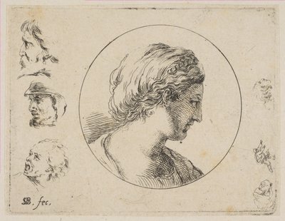 图4：一位女士的头像，摘自第二幅各式各样的Doodle和其他作品，ca。 1646。 作者 斯蒂法诺·德拉·贝拉