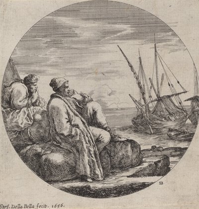 海港与两个土耳其商人，1656年。 作者 斯蒂法诺·德拉·贝拉