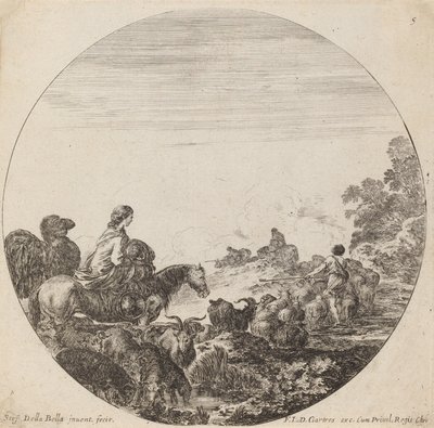 牧羊人和羊群与女人和骆驼，1646年。 作者 斯蒂法诺·德拉·贝拉
