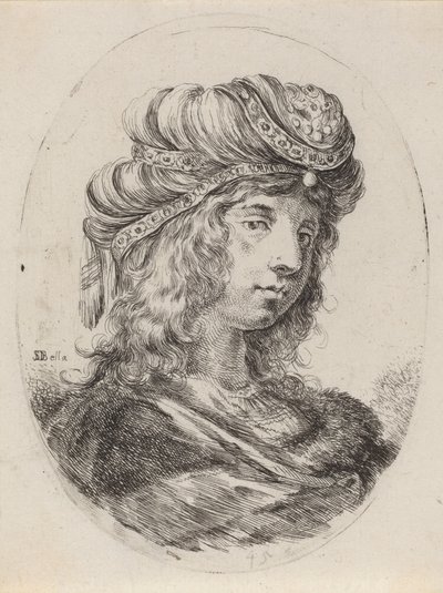戴带状头巾的女苏丹，向右转，1649-1650。 作者 斯蒂法诺·德拉·贝拉
