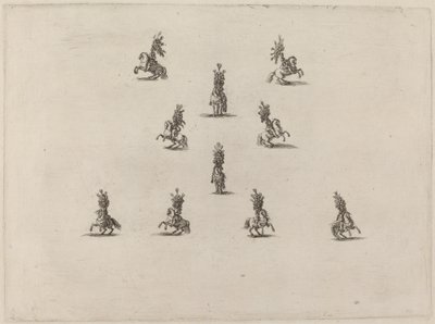 十个戴着大花翎头盔的骑士，1652年。 作者 斯蒂法诺·德拉·贝拉