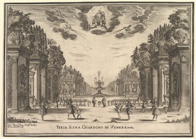 第三场，维纳斯的花园，来自《众神的婚礼》（Le nozze degli Dei），1637。 作者 斯蒂法诺·德拉·贝拉