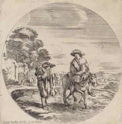 两个农民在风景中旅行，1656年。 作者 斯蒂法诺·德拉·贝拉