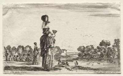 各种人物和风景：在河边观看洗澡的妇女，1649年。 作者 斯蒂法诺·德拉·贝拉