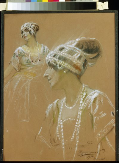 芭蕾舞演员维拉·福基纳（Vera Fokina，1886-1958）的肖像。 （芭蕾舞演员 V. Fokina 的肖像）。 斯捷潘·费奥多罗维奇·楚普里年科 (Stepan Fyodorovich Chuprinko)（1870-？）的作品，纸板粉彩 作者 Stepan Fyodorovich Chuprinenko