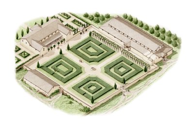 布莱丁罗马别墅，怀特岛（2012 年绘制），约 350-400 年（墨水和水彩画） 作者 斯蒂芬·康林