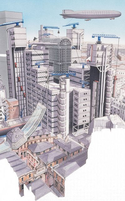 劳埃德大厦，伦敦市，约 1987-1995 年（水墨画） 作者 斯蒂芬·康林