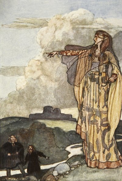 马查诅咒阿尔斯特人，插图来自埃莉诺·赫尔（Eleanor Hull，1860-1935 年）的《阿尔斯特猎犬库丘林》 作者 斯蒂芬·里德