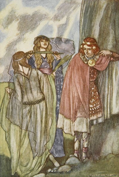 天鹅仙女》，插图，选自埃莉诺-赫尔（Eleanor Hull，1860-1935 年）创作的《阿尔斯特的猎犬库丘林》。 作者 Stephen Reid