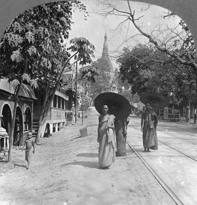 通往仰光大金塔的宝塔路，缅甸仰光，1908年 作者 立体声旅行社