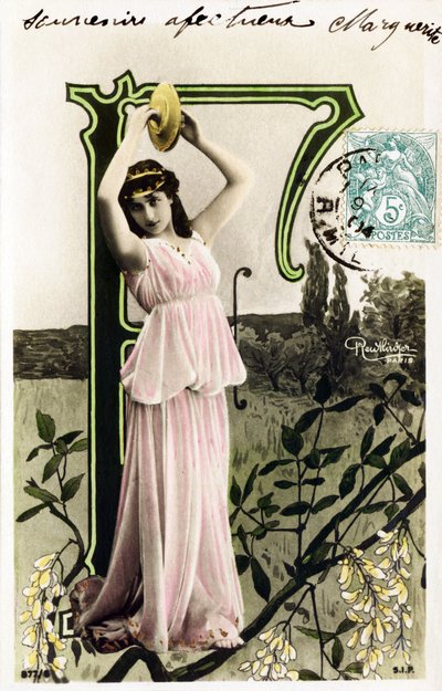 F：Mlle Beauregard，1900年代的艺术家-明信片中的字母 作者 罗伊特林格工作室