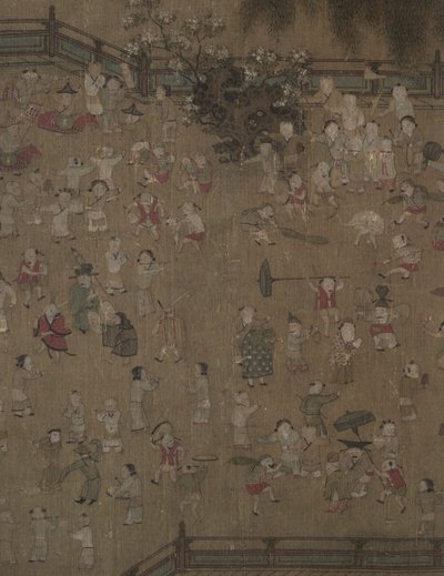 一百个孩子在玩耍，1100年代-1200年代。 作者 苏汉臣