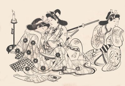 Samurai and Courtesan Seated, A Servant Beside Them, ca. 1685., ca. 1685. 作者 杉村治平