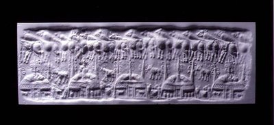 有柄圆筒印模，乌鲁克（今伊拉克瓦尔卡），约公元前3300-3000年（石膏）。 作者 Sumerian Sumerian