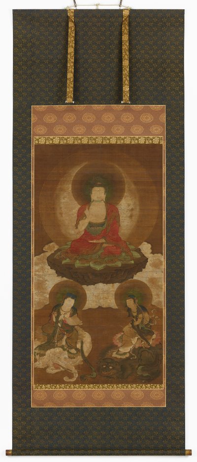 佛教三人组：释迦牟尼、文殊菩萨和普贤菩萨，江户时代，17世纪中叶至18世纪初。 作者 住吉国庆