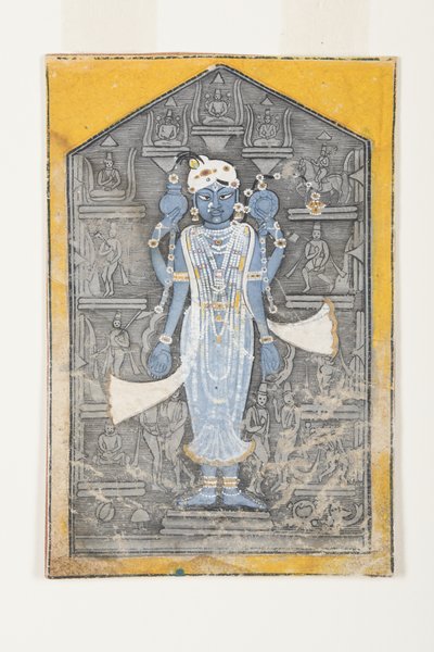 Vishnu的图像被他的化身浮雕包围，1780年（不透明的wc和黄金在纸上） 作者 Surdhaj Nanag Ram