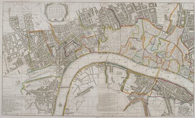 威斯敏斯特、伦敦市、南华克及周边地区地图，1739年 作者 萨顿·尼科尔斯