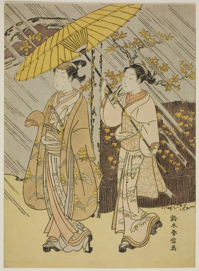 秋雨中巡游的年轻男演员 作者 铃木春信