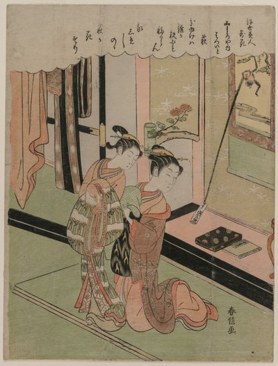 1760年代后期的《浮华与花卉相比》系列丛书中的布什三叶草。 作者 铃木春信