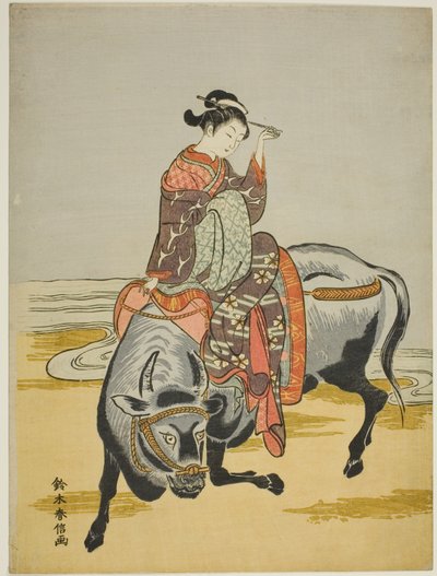 骑牛的歌妓 作者 铃木春信