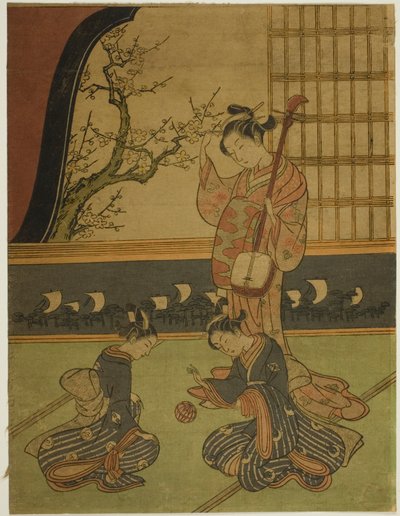 歌妓观看随从玩球 作者 铃木春信