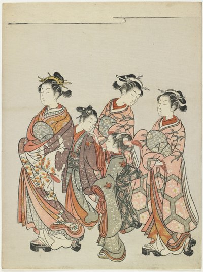 1766年后，与游行队员一起参加妓女 作者 铃木春信