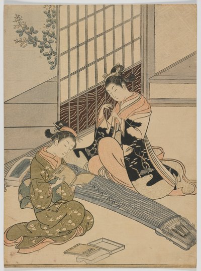江户时代的古筝降鹅，c.1766（彩色木版画） 作者 铃木春信
