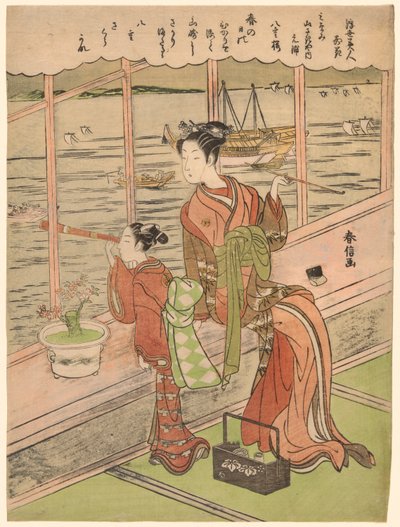 双花樱：南山崎屋的本浦（南山崎屋内本浦，八重樱），选自 "浮世比花美人（浮世绘比真花）"系列 作者 铃木春信