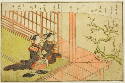 双页插图，选自 "春锦图画书（Ehon haru no nishiki）"第 1 卷 作者 铃木春信