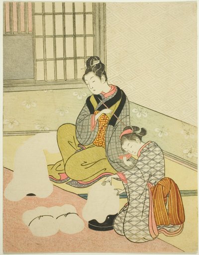 搓絮机上的晚雪》，选自 "客厅八景（座敷八景）"系列 作者 铃木春信