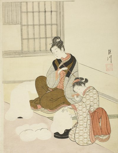牙线成型机上的傍晚雪 作者 铃木春信