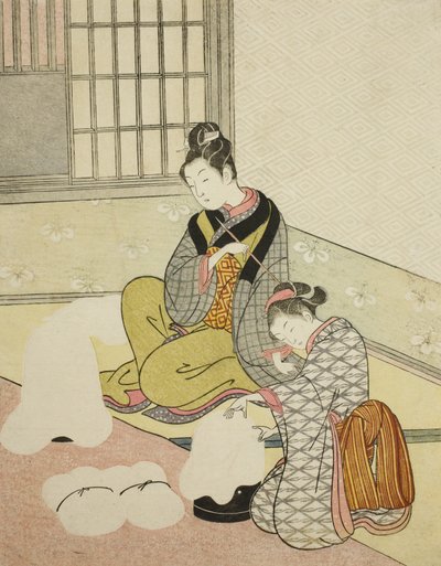牙线成型机上的傍晚雪 作者 铃木春信
