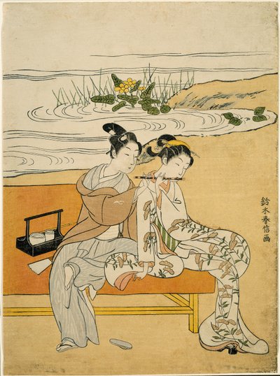 情侣同弹一曲（模仿玄宗和杨贵妃），约 1767 年（彩色木刻版画；丘本） 作者 铃木春信